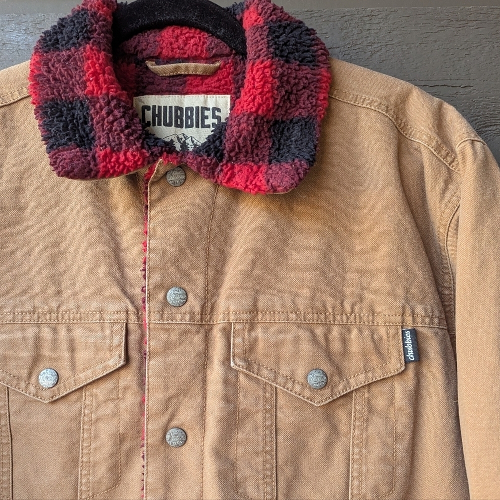 Chubbies The Piston Trucker Jacket Canvas Buffalo Check Sherpa Lined Medium - Picture 2 of 10